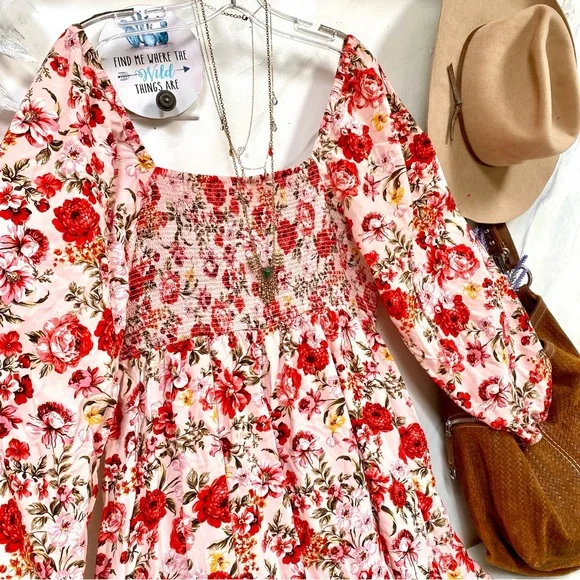 Ballon sleeves prairie floral boho dress w shabby chic country feel - Picture 7 of 11